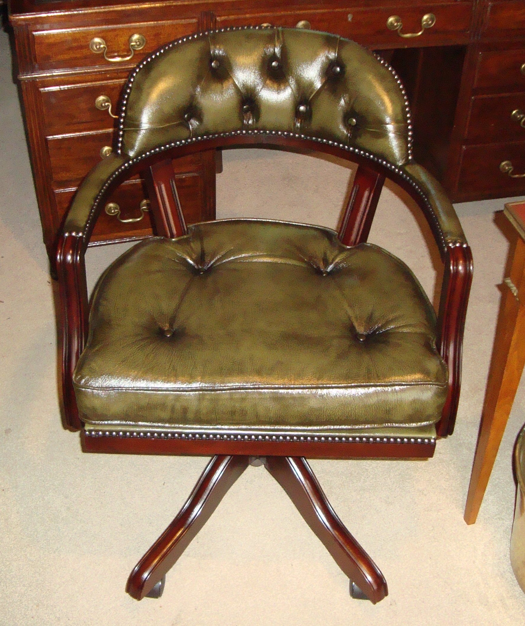 Reproduction Mahogany Framed Leather Upholstered Desk Chair