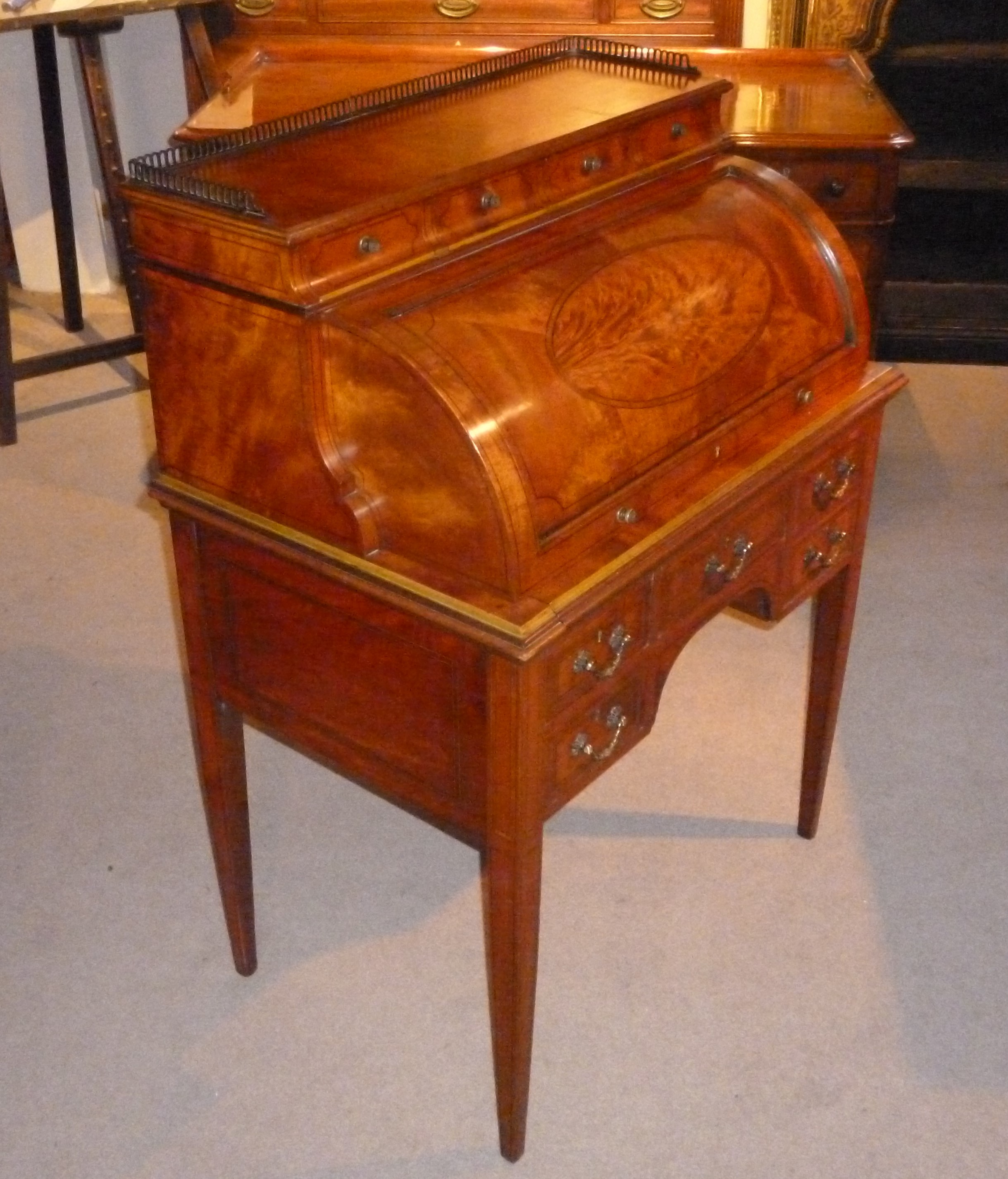 A Beautiful Late Victorian Edwardian Satinwood Rolltop Desk