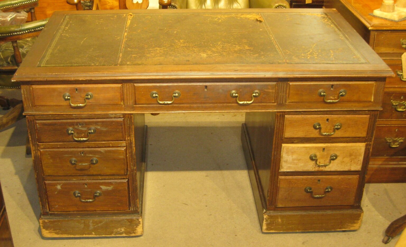 Late Victorian solid mahogany pedestal desk, before restoration ...