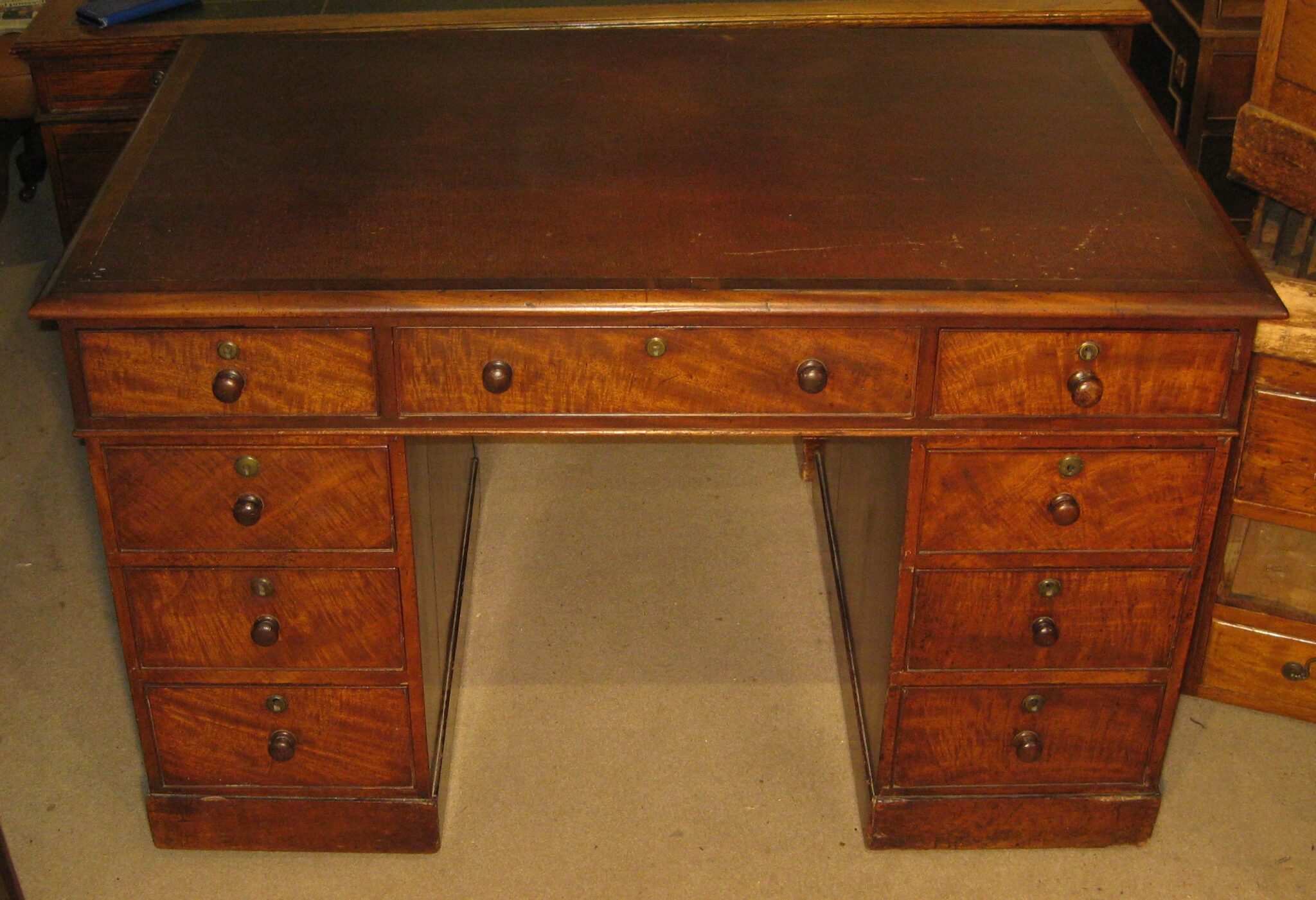 Fine quality early Victorian mahogany pedestal desk. Dorking Desks