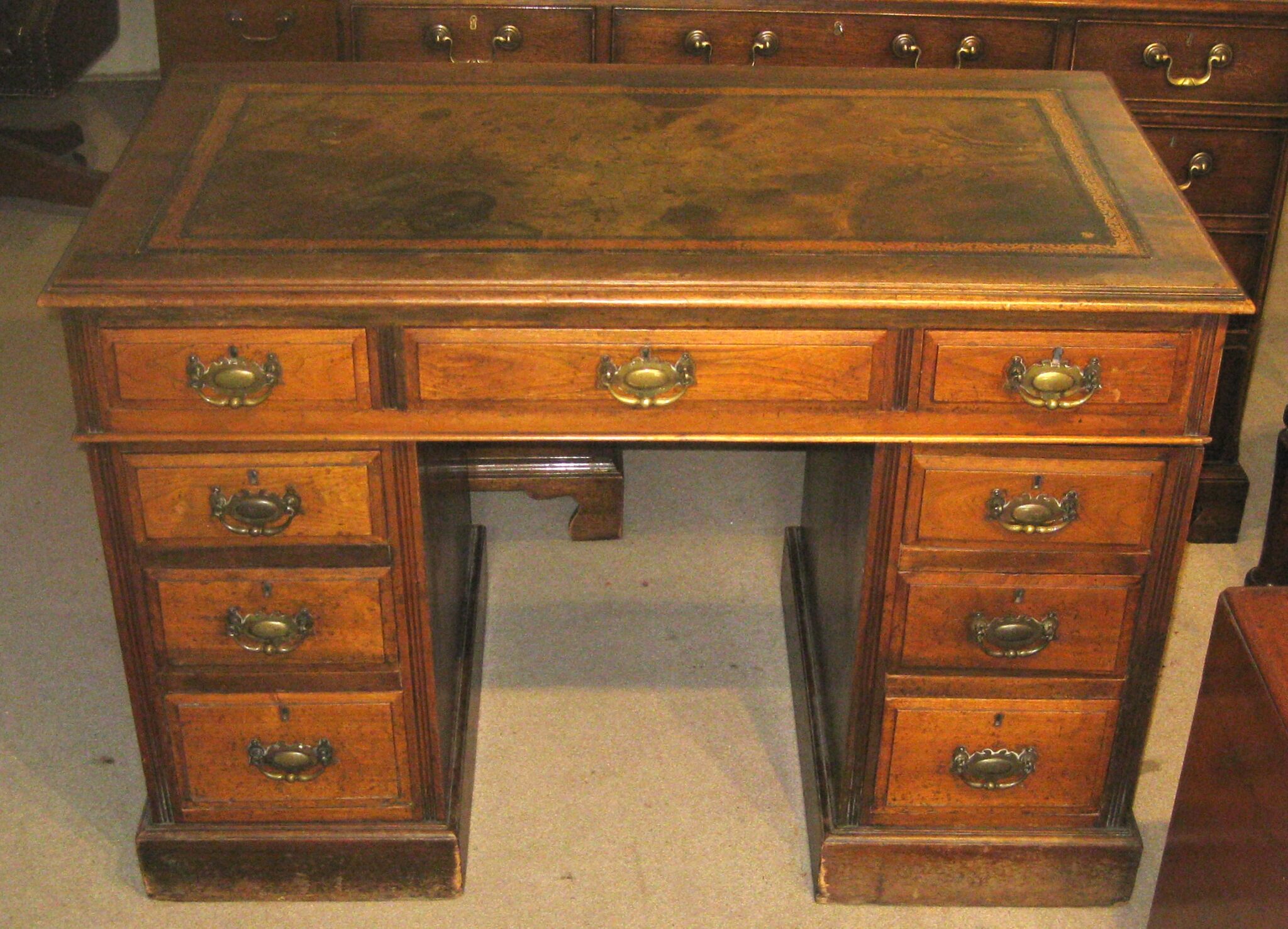 Victorian walnut pedestal desk shown before restoration | Dorking Desks