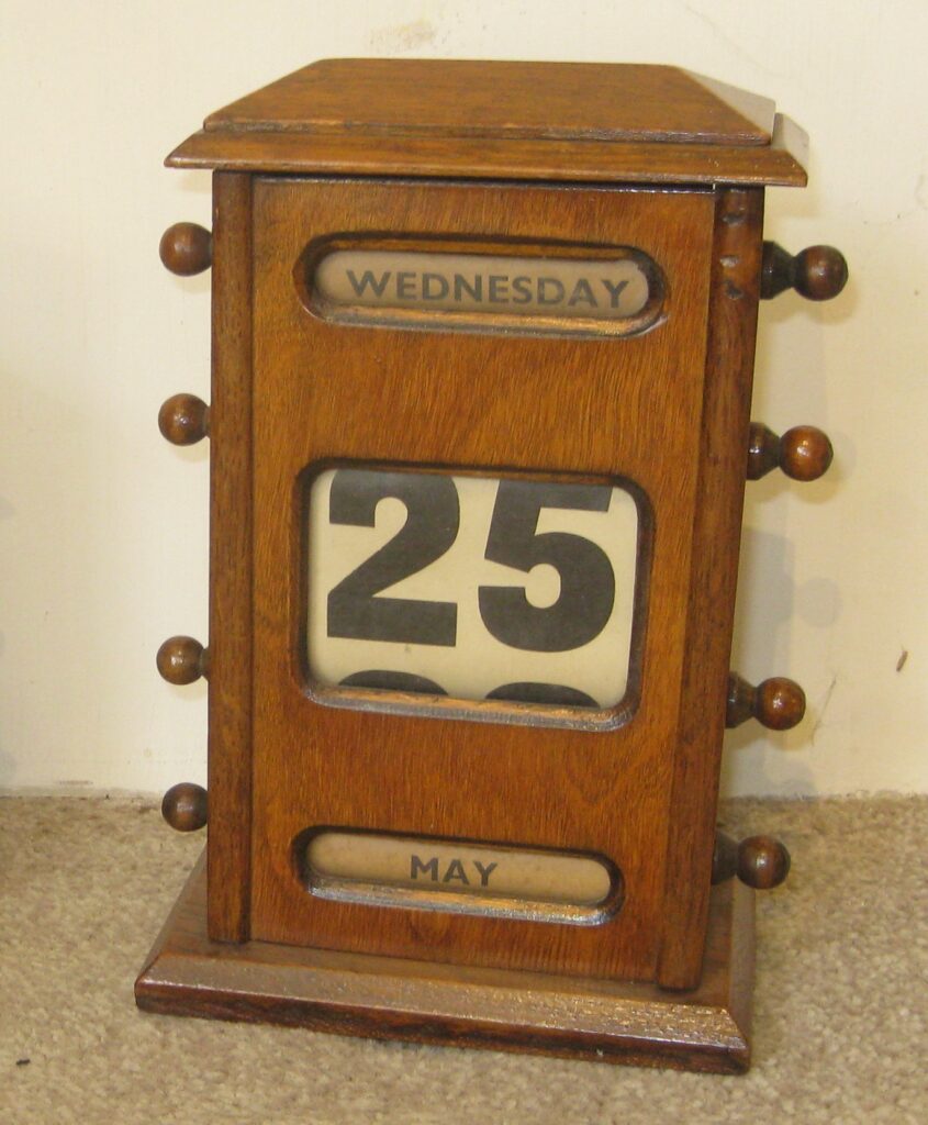 Edwardian oak desk top perpetual calendar Dorking Desks